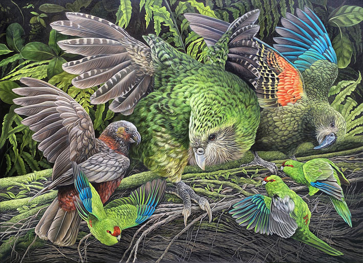 Craig Platt nz bird art, Kakapo oil painting